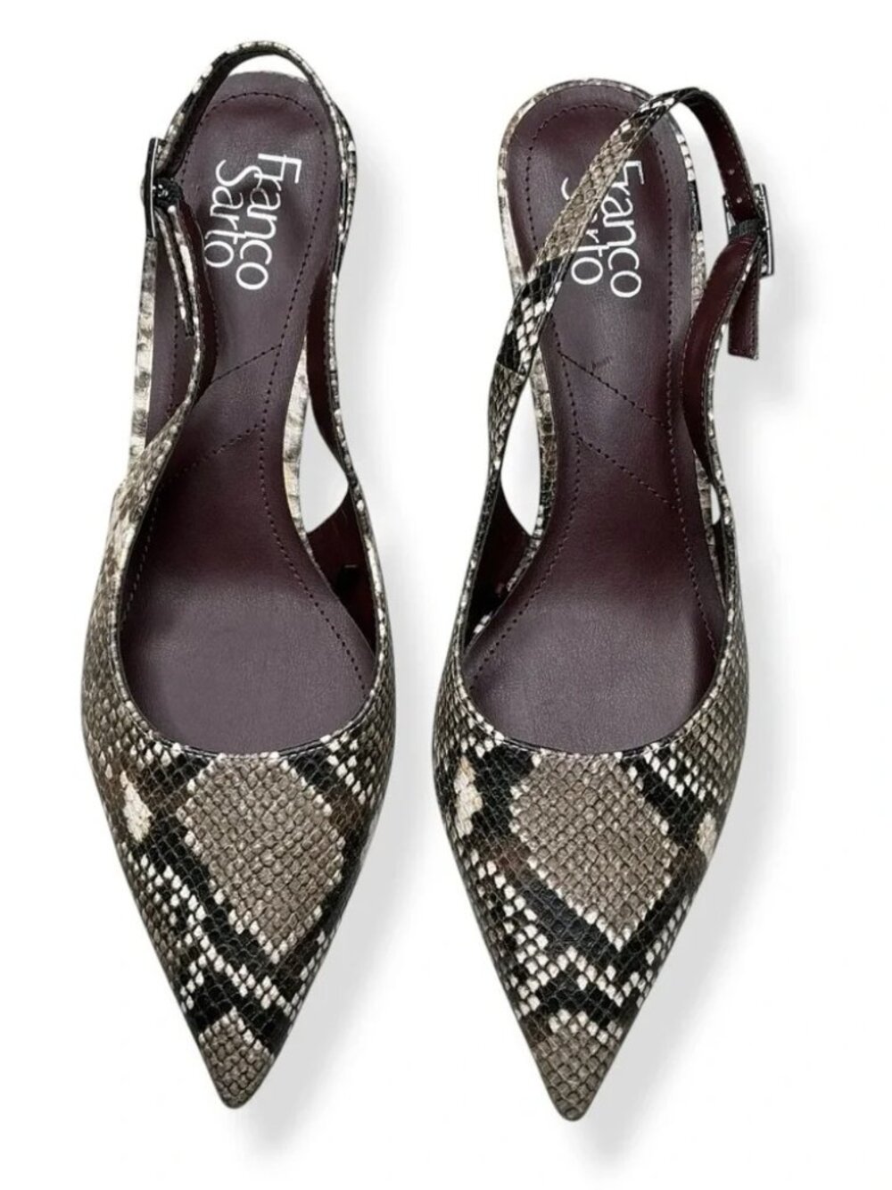 Franco Sarto Beige Snake Print Slingback Pointed Toe Heal
